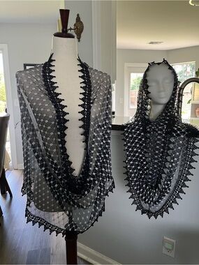 Inspire Sheer  Lace Trim Shawl Scarf - Veil